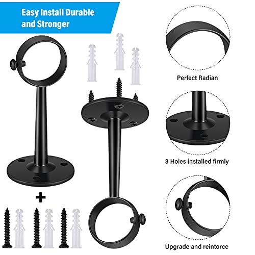 Hotop Ceiling-Mount Curtain Rod Bracket Adjustable Curtain Rod Holders Wardrobe Pole Holder for Home Kitchen Shelf Closet Shower Wall Window Room with Screws (Black,6 Pieces)