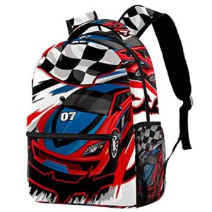 JAVENPROEQT Speeding Racing Car With Checkered Flag Race Track Casual School Backpack For Teen Girls Boys, Shoulder Bag For Men Women