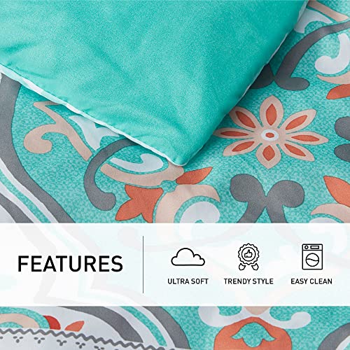 Degrees of Comfort Full Size Bed in A Bag,Aqua Boho Complete Comforter Set, Microfiber Bedding Sets with Side Pockets,Matching Decorative Pillow, 8 Piece