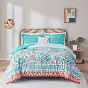 Degrees of Comfort Full Size Bed in A Bag,Aqua Boho Complete Comforter Set, Microfiber Bedding Sets with Side Pockets,Matching Decorative Pillow, 8 Piece