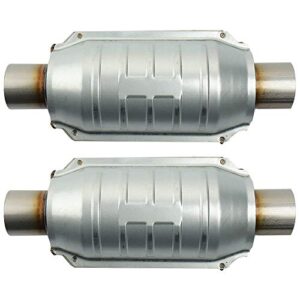 mayasaf 【2 pack】2" inlet/outlet universal catalytic converter, with o2 port & heat shield (epa compliant)