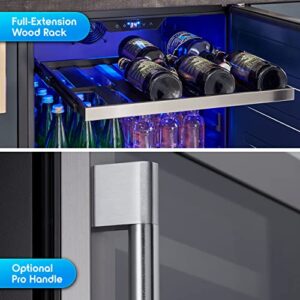 Zephyr Presrv 24" Wine Fridge & Beverage Refrigerator ADA Single Zone Under Counter - Mini Wine Cooler Cellars Small Beer Cabinet Drink Chiller Freestanding Stainless Steel Door - 7 bottles 112 cans