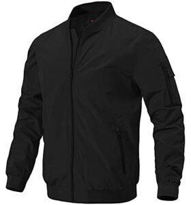 gopune men's windproof bomber jackets lightweight running windbreaker outdoor golf fashion coat black,xl
