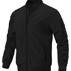 Gopune Men's Windproof Bomber Jackets Lightweight Running Windbreaker Outdoor Golf Fashion Coat Black,XL