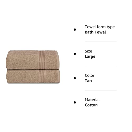 Belizzi Home Cotton 2 Pack Oversized Bath Towel Set 28x55 inches, Large Bath Towels, Ultra Absorbant Compact Quickdry & Lightweight Towel, Ideal for Gym Travel Camp Pool - Tan