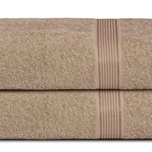 Belizzi Home Cotton 2 Pack Oversized Bath Towel Set 28x55 inches, Large Bath Towels, Ultra Absorbant Compact Quickdry & Lightweight Towel, Ideal for Gym Travel Camp Pool - Tan