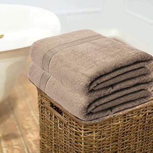 Belizzi Home Cotton 2 Pack Oversized Bath Towel Set 28x55 inches, Large Bath Towels, Ultra Absorbant Compact Quickdry & Lightweight Towel, Ideal for Gym Travel Camp Pool - Tan