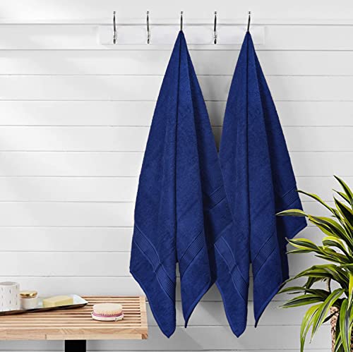 Belizzi Home Cotton 2 Pack Oversized Bath Towel Set 28x55 inches, Large Bath Towels, Ultra Absorbant Compact Quickdry & Lightweight Towel, Ideal for Gym Travel Camp Pool - Navy Blue