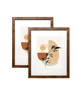 sonefreiy 11x14 picture frame wood with mat for 8x10 modern brown photo frame set for desk and wall gallery home decor gift, set of 2