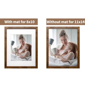 Sonefreiy 11x14 Picture Frame Wood with Mat for 8x10 Modern Brown Photo Frame Set for Desk and Wall Gallery Home Decor Gift, Set of 2