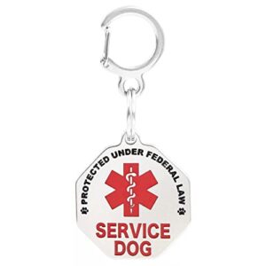 cirege double sided service dog tag with red medical alert dog identification, service dog medallion, stainless steel, stone polishing process, durable, psychiatric service dog patch with clip