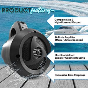 Pyle 2-Way Waterproof Bluetooth Off-Road Speakers - 4 inch 900W Active Passive Marine Grade Wakeboard Tower Speakers System w/AUX, Full Range Outdoor Stereo Speaker for ATV/UTV Jeep Boat PLUTV40BTA