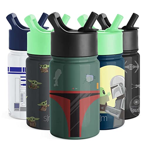 Simple Modern Star Wars Boba Fett Kids Water Bottle with Straw Lid | Insulated Stainless Steel Reusable Tumbler Gifts for School, Toddlers, Girls, Boys | Summit Collection | 10oz, Boba Fett