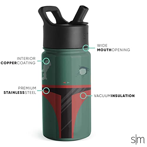 Simple Modern Star Wars Boba Fett Kids Water Bottle with Straw Lid | Insulated Stainless Steel Reusable Tumbler Gifts for School, Toddlers, Girls, Boys | Summit Collection | 10oz, Boba Fett