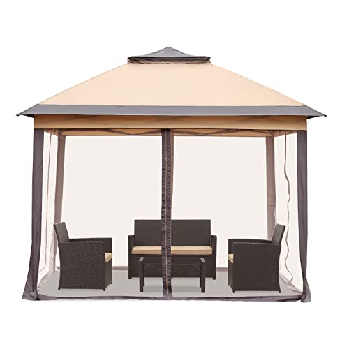 Wonlink 11x11 ft Gazebo Tent with Mosquito Netting, Folding Heavy Duty Height Adjustable Sun Shelter Gazebos