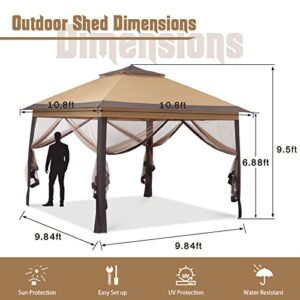 Wonlink 11x11 ft Gazebo Tent with Mosquito Netting, Folding Heavy Duty Height Adjustable Sun Shelter Gazebos