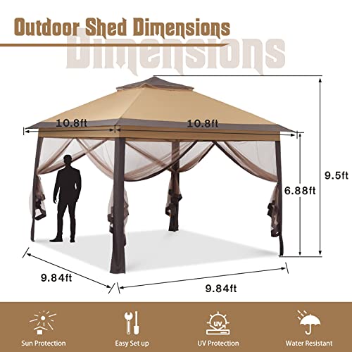 Wonlink 11x11 ft Gazebo Tent with Mosquito Netting, Folding Heavy Duty Height Adjustable Sun Shelter Gazebos