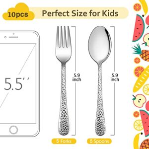 LIANYU 10-Piece Kids Silverware Set, Includes 5 Kid Spoons, 5 Kid Forks, Stainless Steel Toddler Utensils Children Flatware Set, Child Preschooler Cutlery Set, Dishwasher Safe