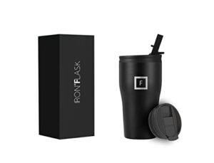 iron °flask rover tumbler 2.0-16 oz, 2 lids vacuum insulated stainless steel bottle, modern double walled, drinking cup simple thermo travel mug, hydro water metal canteen midnight black