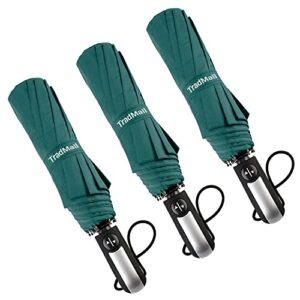 tradmall 3 pack travel umbrella windproof portable 46 inches large canopy auto open & close, dark green