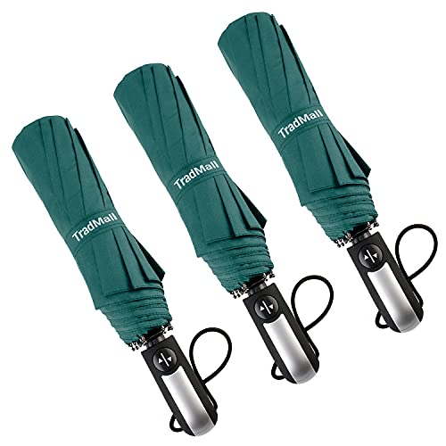 TradMall 3 Pack Travel Umbrella Windproof Portable 46 Inches Large Canopy Auto Open & Close, Dark Green