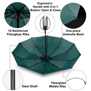 TradMall 3 Pack Travel Umbrella Windproof Portable 46 Inches Large Canopy Auto Open & Close, Dark Green