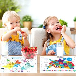 Simply Magic Discovery Set of 5 Educational Placemats for Kids - Kids Placemats Non Slip for Dining Table, Wipeable Reusable Plastic Placemats for Kids: USA, World Map, Periodic Table, Solar System