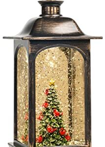 10'' Lighted Christmas Tree Cardinals Music Snow Globe Water Lantern with Swirling Glitter Decoration for Christmas Home, Living Room, Battery Operated or USB Powered