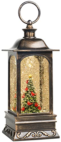 10'' Lighted Christmas Tree Cardinals Music Snow Globe Water Lantern with Swirling Glitter Decoration for Christmas Home, Living Room, Battery Operated or USB Powered