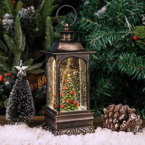 10'' Lighted Christmas Tree Cardinals Music Snow Globe Water Lantern with Swirling Glitter Decoration for Christmas Home, Living Room, Battery Operated or USB Powered