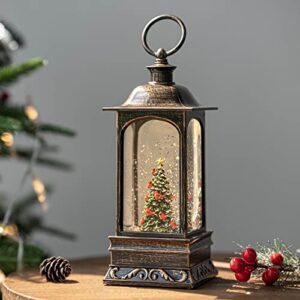 10'' Lighted Christmas Tree Cardinals Music Snow Globe Water Lantern with Swirling Glitter Decoration for Christmas Home, Living Room, Battery Operated or USB Powered