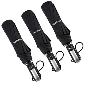 tradmall 3 pack travel umbrella windproof portable 46 inches large canopy auto open & close, black