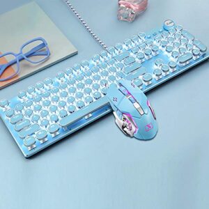 Wired Mechanical Gaming Keyboard and Mouse with Keyboard Wrist Rest,Retro Steampunk Typewriter Backlit Keyboard Blue Switch,Memory Foam Wrist Rest Pain Relief Gaming Mouse for Gamer,Typist(Blue)