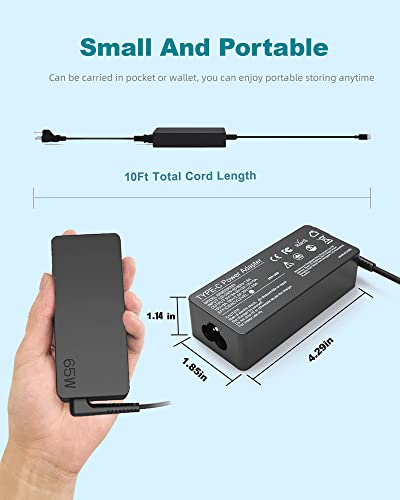 USB Type C 65W 60W Laptop Charger for Dell Latitude 7410 7420 5330 5420 5520 7330 5430 5530 7430 Dell Chromebook 3100 3110 2 in 1 for Dell Inspiron 13 5320 14 7420 7425 16 7620 2-in-1 Power Cord