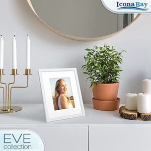 Icona Bay 8x10 White Picture Frame w/Removable Mat to 5x7, Modern Double-Beveled Frame, Tabletop or Wall Mount, Eve Collection