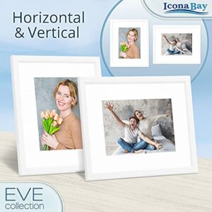 Icona Bay 8x10 White Picture Frame w/Removable Mat to 5x7, Modern Double-Beveled Frame, Tabletop or Wall Mount, Eve Collection