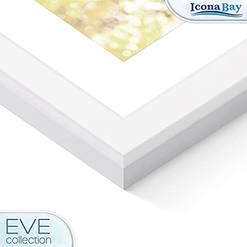 Icona Bay 8x10 White Picture Frame w/Removable Mat to 5x7, Modern Double-Beveled Frame, Tabletop or Wall Mount, Eve Collection