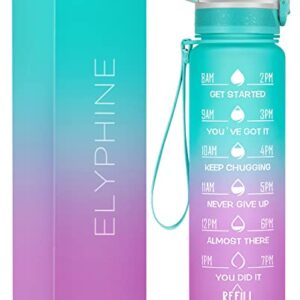 ELYPHINE 32/24 oz Water Bottles with Removable Straw & Time Marker, Motivational Sports Bottles with BPA Free Tritan Material, Leakproof Water Jug for Fitness