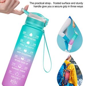 ELYPHINE 32/24 oz Water Bottles with Removable Straw & Time Marker, Motivational Sports Bottles with BPA Free Tritan Material, Leakproof Water Jug for Fitness