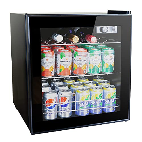 Angel Canada 60 Can Wine and Beverage Refrigerator Cooler - Mini Fridge with Reversible Clear Front Glass Door and Thermostat, LED light for Beer Soda Drink Machine for Home, Office or Bar, 1.6cu.ft