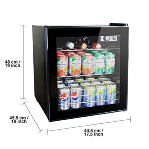 Angel Canada 60 Can Wine and Beverage Refrigerator Cooler - Mini Fridge with Reversible Clear Front Glass Door and Thermostat, LED light for Beer Soda Drink Machine for Home, Office or Bar, 1.6cu.ft