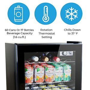 Angel Canada 60 Can Wine and Beverage Refrigerator Cooler - Mini Fridge with Reversible Clear Front Glass Door and Thermostat, LED light for Beer Soda Drink Machine for Home, Office or Bar, 1.6cu.ft