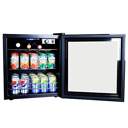 Angel Canada 60 Can Wine and Beverage Refrigerator Cooler - Mini Fridge with Reversible Clear Front Glass Door and Thermostat, LED light for Beer Soda Drink Machine for Home, Office or Bar, 1.6cu.ft