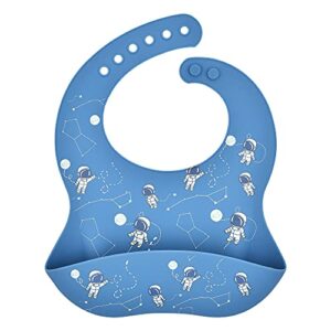 GAJIGAJI Waterproof Silicone Baby Bib, Easy Clean Quick Drying Soft and Comfortable Feeding Bucket Bib, Keep Stain off (Astronaut)