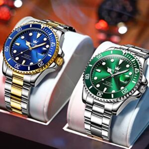 Men Automatic Wirst Watches Self Winding Silver And Green Automatic Watches for Men Mechanical Waterproof Big Face Stainless Steel Date No Battery Watches Man Luminous Submariner Wristwatch Gift