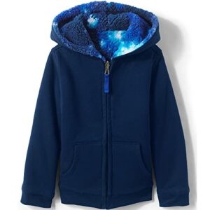 lands' end pattern sherpa lined hoodie blue galaxy space kids medium