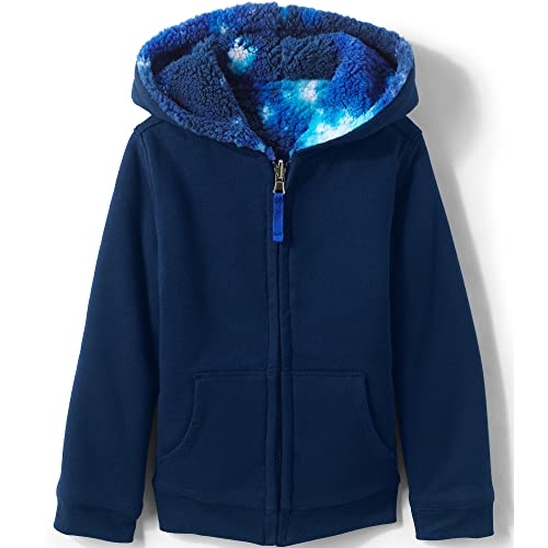 Lands' End Pattern Sherpa Lined Hoodie Blue Galaxy Space Kids Medium