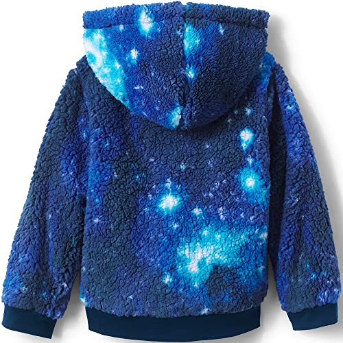 Lands' End Pattern Sherpa Lined Hoodie Blue Galaxy Space Kids Medium