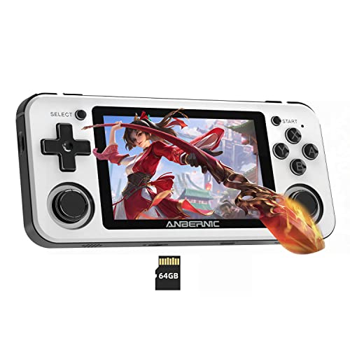 RUIXIAO RG351P Handheld Game Console,Plug & Play Video Games Supports TF Extend 256GB , Portable Game Console 3.5 Inch IPS Screen Double 3D Rocker Supports 3.5mm Sound Headphones (White)