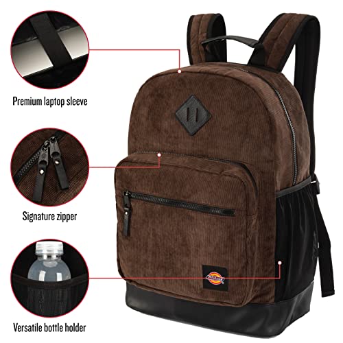 Dickies Signature Backpack for School Classic Logo Water Resistant Casual Daypack for Travel Fits 15.6 Inch Notebook (Brown Duck Corduroy)